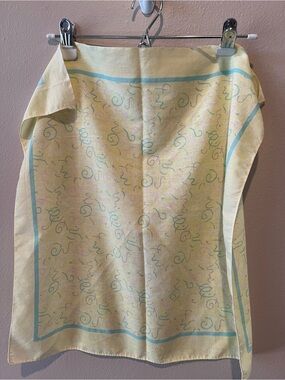 True Vintage 1980s Bandana Light Yellow with Pastel Pink, Blue, Green Squiggles
